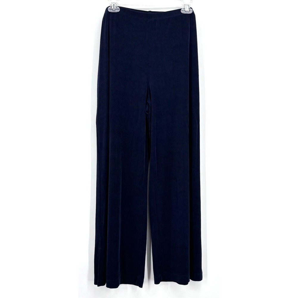 Chicos Travelers Pants Size XL Short Blue Slinky Knit Elastic Waist Straight Leg